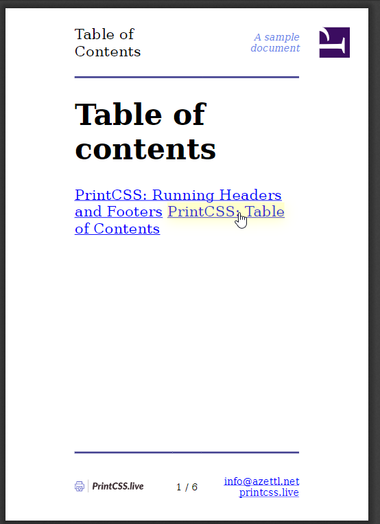 Links in the PDF with HTML anchors, rendered in Prince.