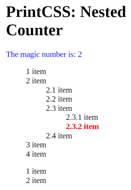 Target-counter on the nested counters, we should get 2.3.2 but we get 2